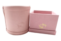 金ホイルのロゴのピンクの花のための革ギフト用の箱の円形のギフト用の箱