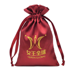 10x15cmの宝石類のドローストリングの袋のロゴの生地のドローストリングのギフト袋が付いている昇進の赤いサテン袋
