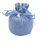 円形の青いスエードの生地のドローストリングのギフトは宝石類の包装のために袋に入れる